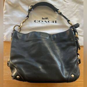 Coach Black Leather Shoulder Bag with Gold Accents